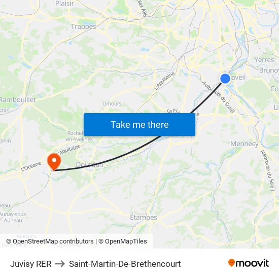 Juvisy RER to Saint-Martin-De-Brethencourt map