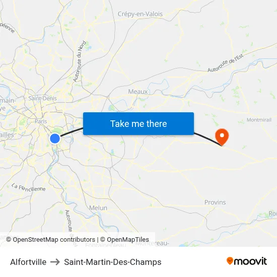 Alfortville to Saint-Martin-Des-Champs map