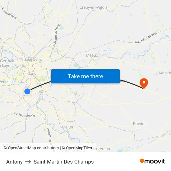 Antony to Saint-Martin-Des-Champs map