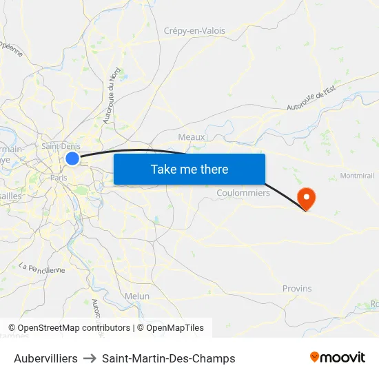 Aubervilliers to Saint-Martin-Des-Champs map