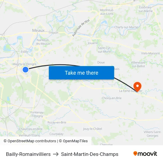 Bailly-Romainvilliers to Saint-Martin-Des-Champs map