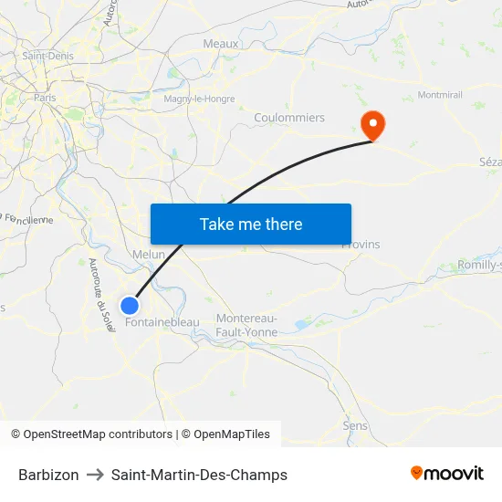 Barbizon to Saint-Martin-Des-Champs map