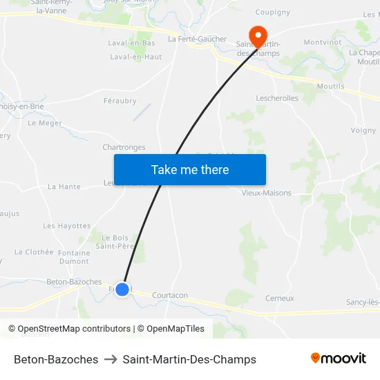 Beton-Bazoches to Saint-Martin-Des-Champs map