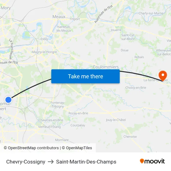 Chevry-Cossigny to Saint-Martin-Des-Champs map