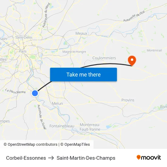 Corbeil-Essonnes to Saint-Martin-Des-Champs map