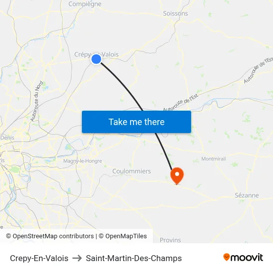 Crepy-En-Valois to Saint-Martin-Des-Champs map