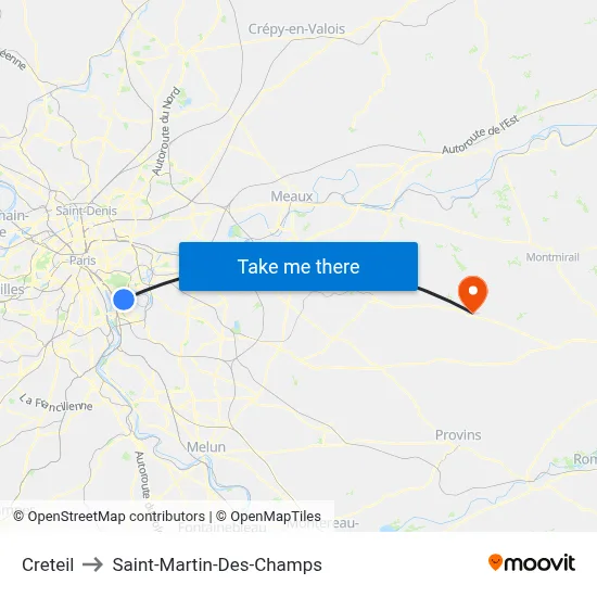 Creteil to Saint-Martin-Des-Champs map