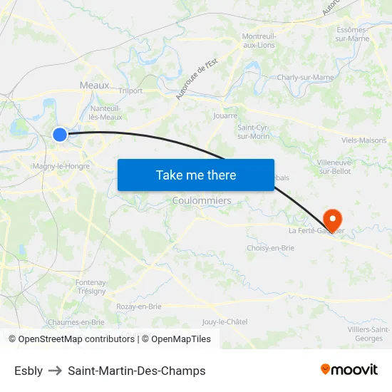 Esbly to Saint-Martin-Des-Champs map