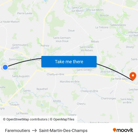Faremoutiers to Saint-Martin-Des-Champs map