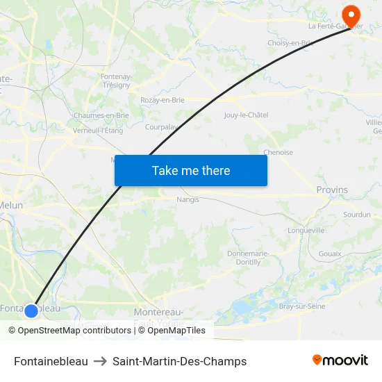 Fontainebleau to Saint-Martin-Des-Champs map