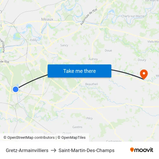 Gretz-Armainvilliers to Saint-Martin-Des-Champs map