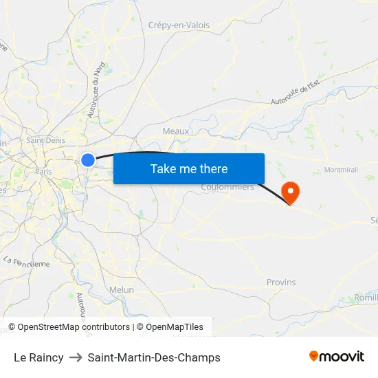 Le Raincy to Saint-Martin-Des-Champs map