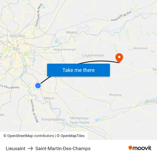 Lieusaint to Saint-Martin-Des-Champs map