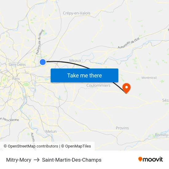 Mitry-Mory to Saint-Martin-Des-Champs map