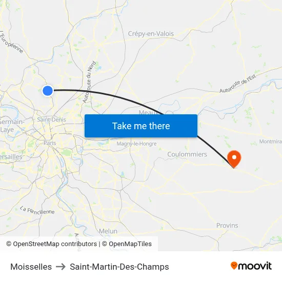 Moisselles to Saint-Martin-Des-Champs map