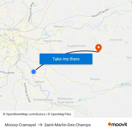 Moissy-Cramayel to Saint-Martin-Des-Champs map