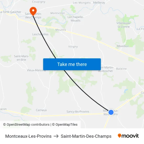 Montceaux-Les-Provins to Saint-Martin-Des-Champs map