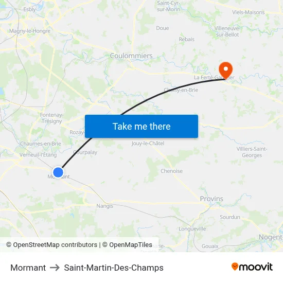 Mormant to Saint-Martin-Des-Champs map