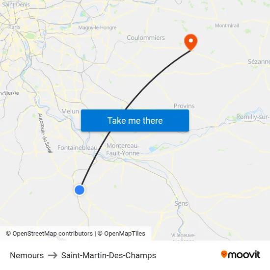 Nemours to Saint-Martin-Des-Champs map