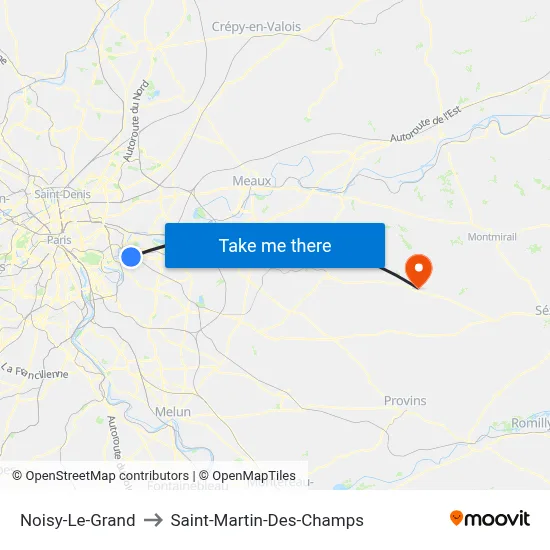 Noisy-Le-Grand to Saint-Martin-Des-Champs map