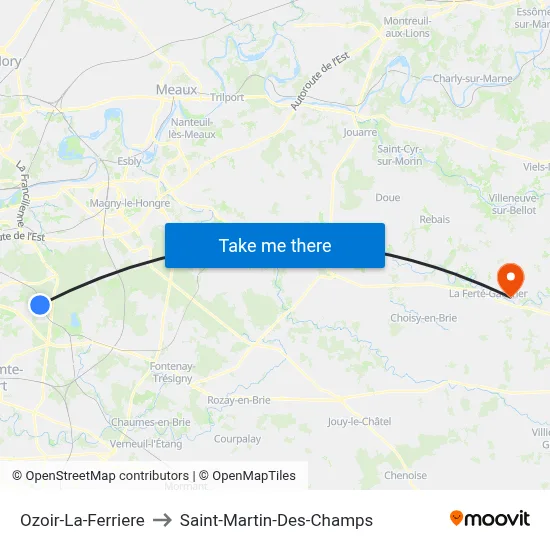 Ozoir-La-Ferriere to Saint-Martin-Des-Champs map