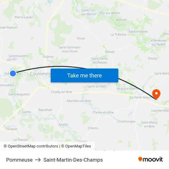 Pommeuse to Saint-Martin-Des-Champs map