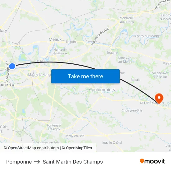Pomponne to Saint-Martin-Des-Champs map