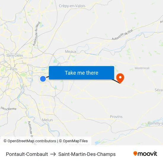 Pontault-Combault to Saint-Martin-Des-Champs map