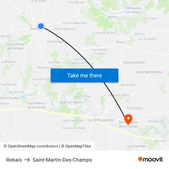 Rebais to Saint-Martin-Des-Champs map