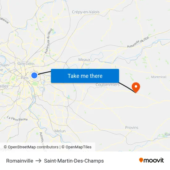 Romainville to Saint-Martin-Des-Champs map