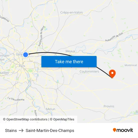 Stains to Saint-Martin-Des-Champs map