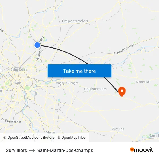 Survilliers to Saint-Martin-Des-Champs map