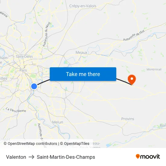 Valenton to Saint-Martin-Des-Champs map