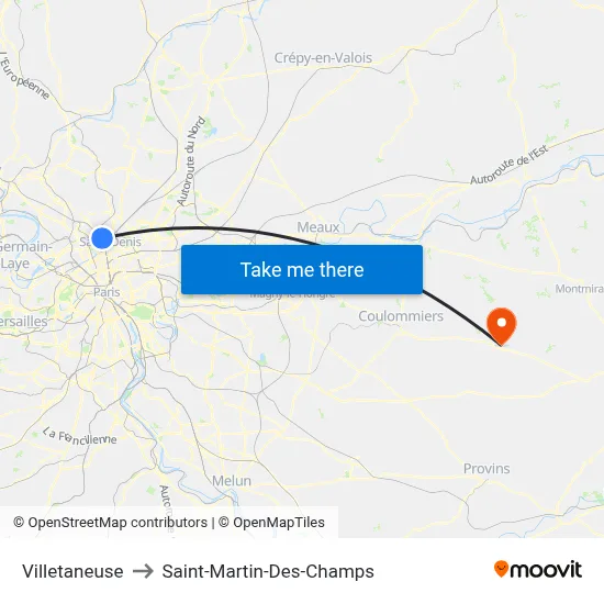 Villetaneuse to Saint-Martin-Des-Champs map
