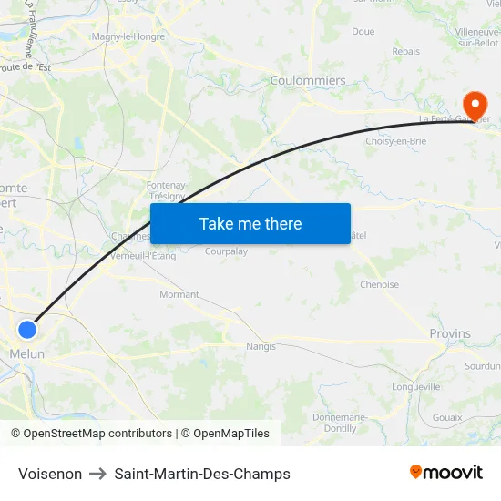 Voisenon to Saint-Martin-Des-Champs map