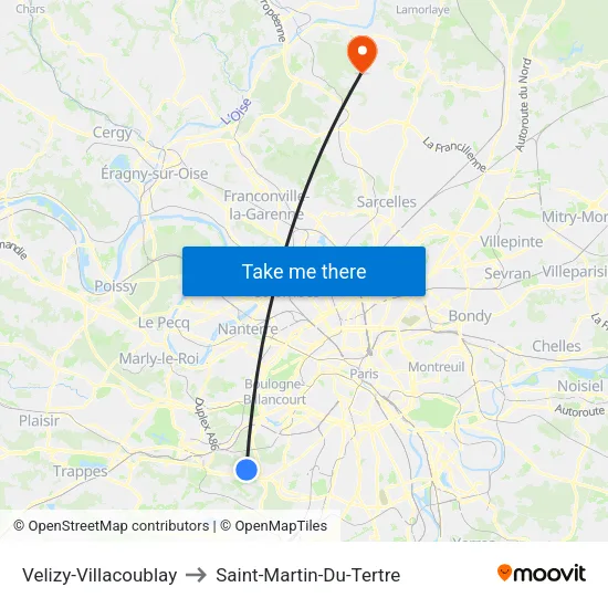 Velizy-Villacoublay to Saint-Martin-Du-Tertre map