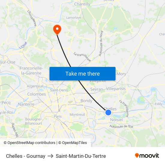 Chelles - Gournay to Saint-Martin-Du-Tertre map