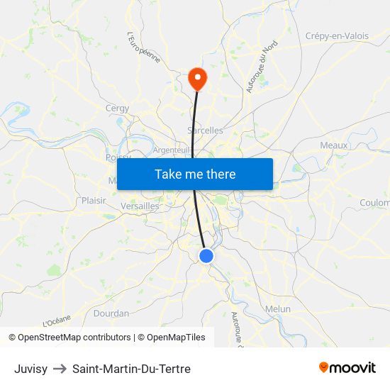 Juvisy to Saint-Martin-Du-Tertre map