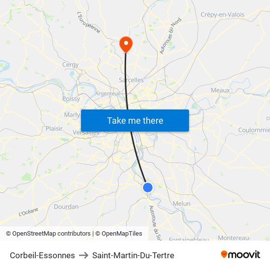 Corbeil-Essonnes to Saint-Martin-Du-Tertre map