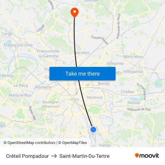 Créteil Pompadour to Saint-Martin-Du-Tertre map