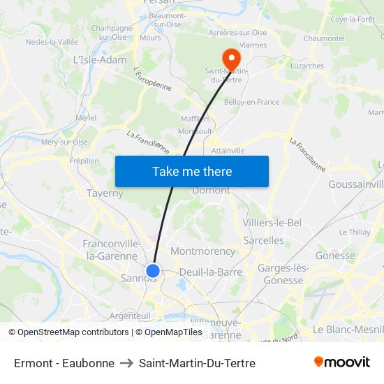 Ermont - Eaubonne to Saint-Martin-Du-Tertre map