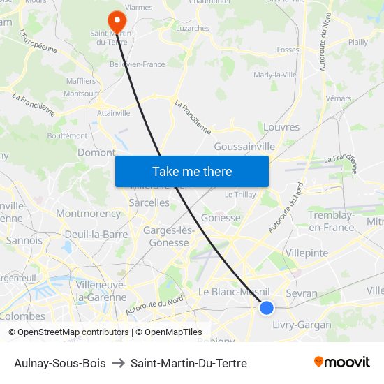 Aulnay-Sous-Bois to Saint-Martin-Du-Tertre map