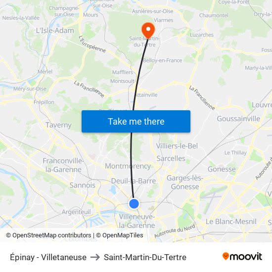 Épinay - Villetaneuse to Saint-Martin-Du-Tertre map
