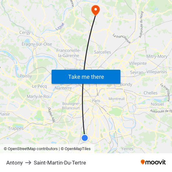 Antony to Saint-Martin-Du-Tertre map