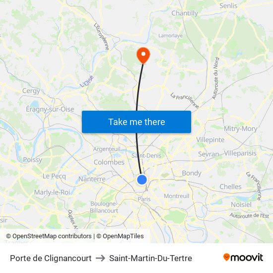 Porte de Clignancourt to Saint-Martin-Du-Tertre map