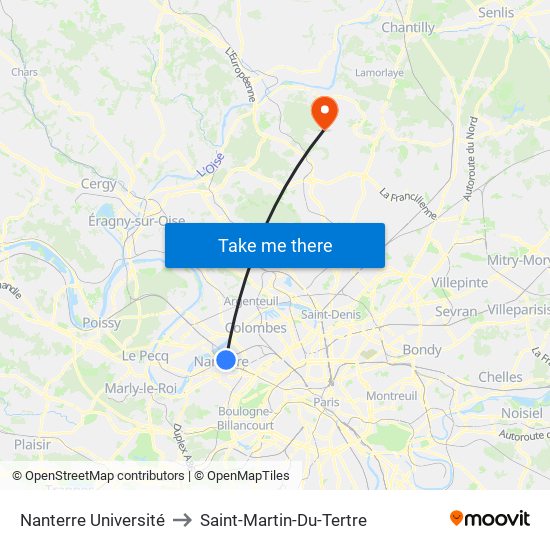 Nanterre Université to Saint-Martin-Du-Tertre map