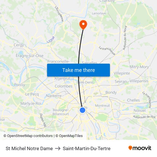 St Michel Notre Dame to Saint-Martin-Du-Tertre map
