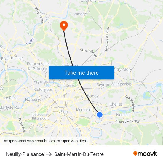 Neuilly-Plaisance to Saint-Martin-Du-Tertre map