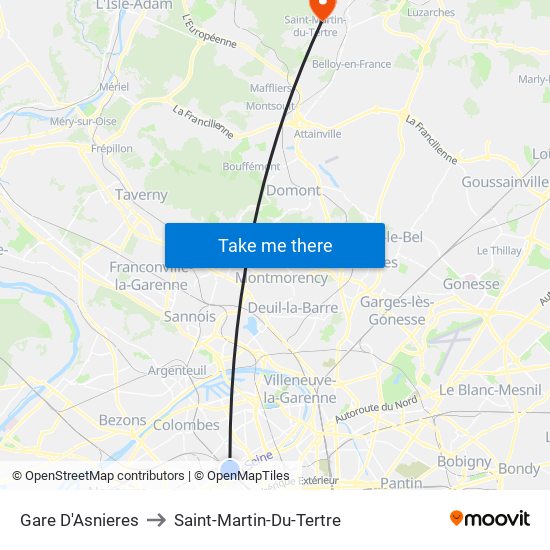 Gare D'Asnieres to Saint-Martin-Du-Tertre map