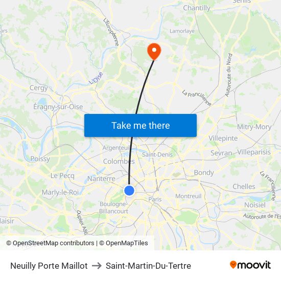 Neuilly Porte Maillot to Saint-Martin-Du-Tertre map